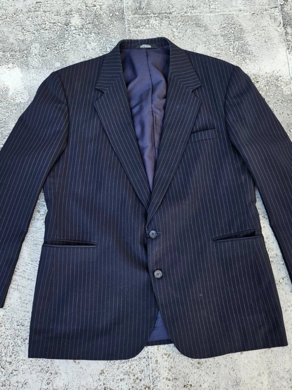 Reed St. James Men Blazer Pin Striped Dark Blue Sport Caot Jacket Size 46